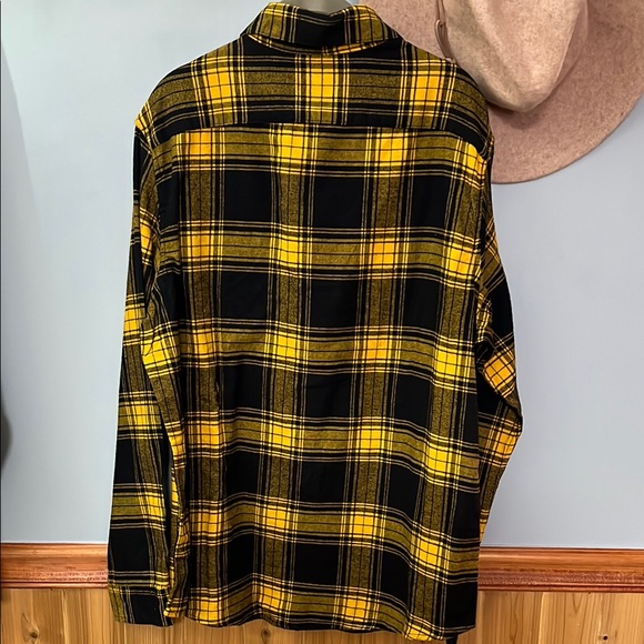 Men's Black and Mustard Plaid Flannel Shirt - Picture 2 of 8